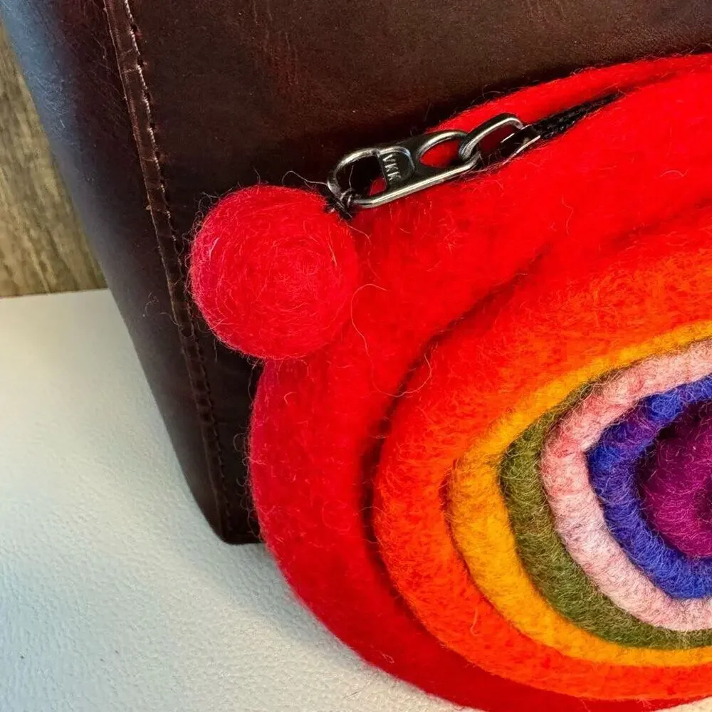 Felt Rainbow Coin Purse Boho Wallet Makeup Bag  NEW FAST SHIP
